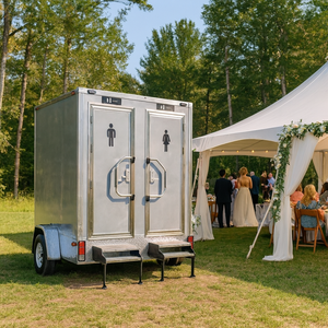 Bas prix 2 essieux Camping/jardin 2 stalles remorque Durable Mobile avec <span class=keywords><strong>toilette</strong></span> unisexe luxe Portable remorque toilettes - Product Image 2