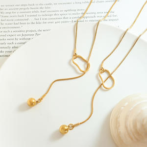 Venta al por mayor 18K chapado en oro de acero inoxidable estilo minimalista delicado brillante bola Lariat Collar para regalo de las mujeres - Product Image 2