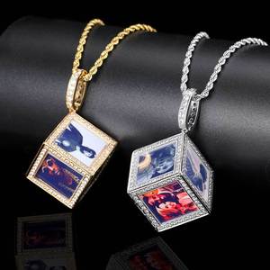 Pendentif Hip Hop Cube Photo Memory en Argent 925 Plaqué Or Véritable, Sertissage à Griffes, Moissanite, Bijoux Fins Personnalisés Bling Iced Out - Product Image 1