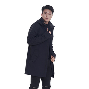 Último diseño moda elegante moderno <span class=keywords><strong>Trench</strong></span> hombres otoño elegante Unisex largo negro abrigo masculino con capucha - Product Image 6