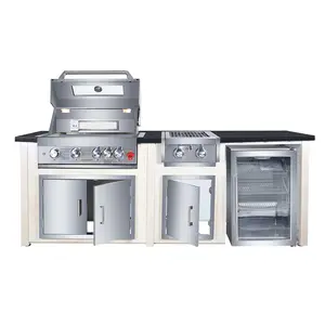 Kitchen Items Outdoor Furniture Refrigerator Aluminum Outdoor Kitchen Cabinet Gas BBQ Grills With Audio