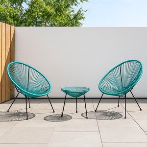 ऑल-वेदर 3-टुकड़ा आउटडोर एकापुल्को बिस्ट्रो उद्यान आउटडोर फर्नीचर के लिए ग्लास टेबल के साथ आरामदायक आंगन कुर्सियों - Product Image 5