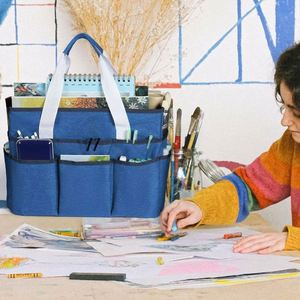 Sac fourre-tout organisateur BSCI, grand sac de rangement pour travaux d'art avec plusieurs poches, sac de couture bleu pour l'art, l'artisanat et l'école - Product Image 6