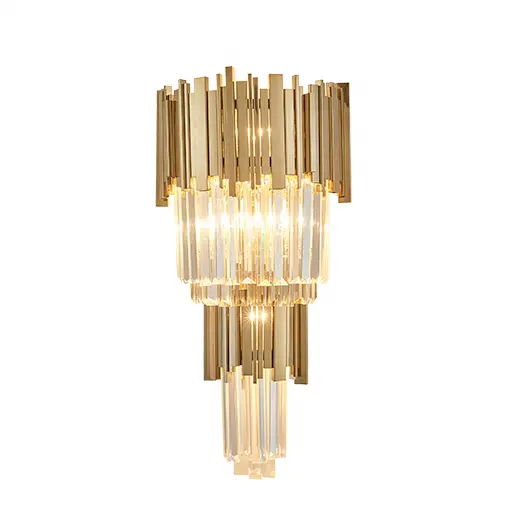 Современный роскошный прикроватный золотистый двухслойный скандинавский светильник для отеля, Золотое бра, комнатные длинные светодиодные Настенные светильники с кристаллами