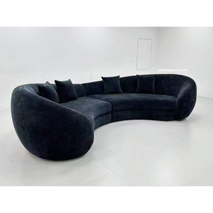 Juego de Muebles Seccionales Curvos de Terciopelo para Sala de Estar, Color Azul Marino, Personalizable - Product Image 1