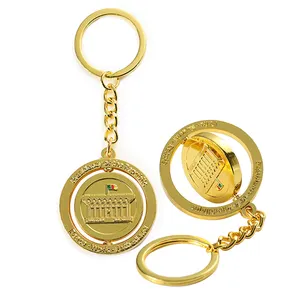 Factory Custom Key Chain Logo Die Stamping 360 Degree Rotating Metal Keychain 3D Gold Double Side Printed Spinning Keychain