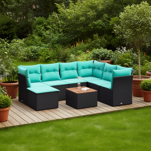 8 Piece Black Poly <b>Rattan</b> Patio <b>Sofa</b> Set With Cushions Garden Furniture Outdoor Seating - Product Image 2