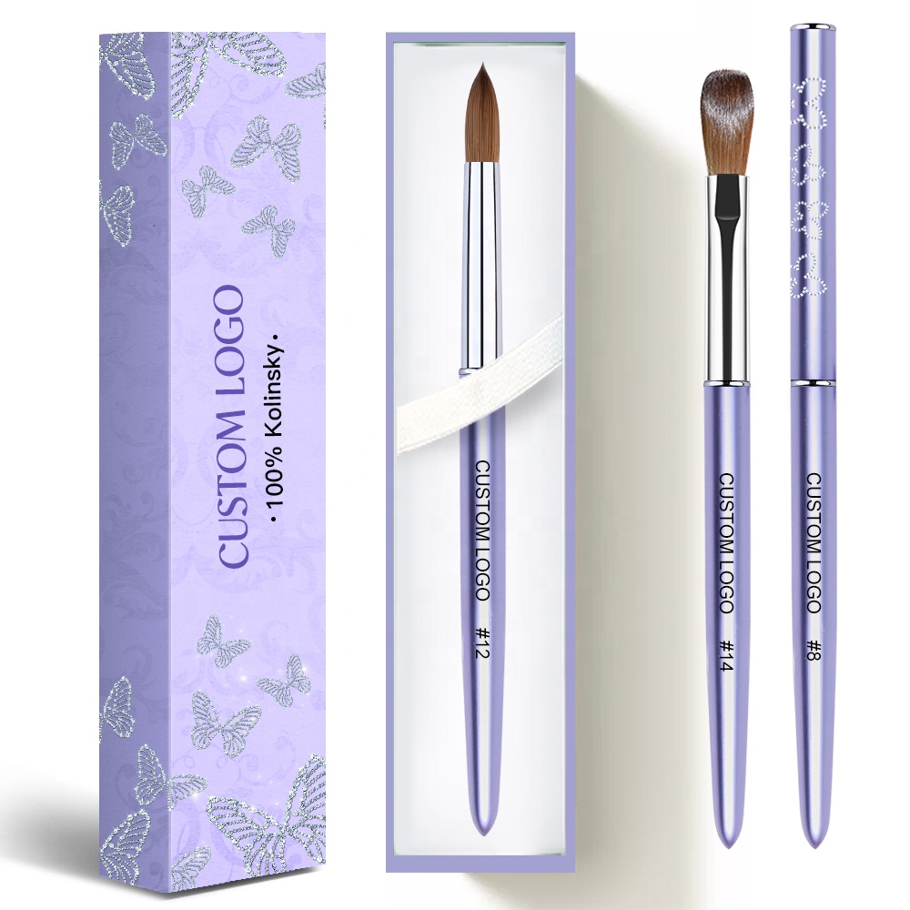 Прямая поставка с завода, высококачественная металлическая ОБЖИМНАЯ/овальная акриловая кисть цвета шампанского для маникюра, 100% Колонковые волосы для ногтей