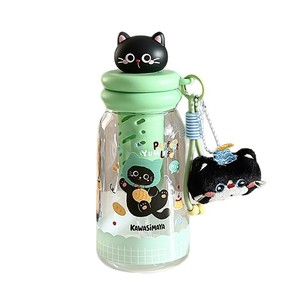 Honglixin Cartoon Black Cat Water Bottle 500Ml Bpa Free With Strap For Kids School Use - Product Image 1