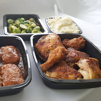 Plateau alimentaire en plastique noir 8,5 x 6,5 x 1,5 pouces, 3 compartiments, compatible four et micro-ondes, en CPET