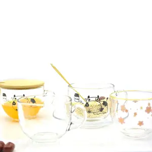450 мл стеклянные чашки для чая и кофе с индивидуальными маленькими свежими цветами, Классическая эстетика, японская винтажная стеклянная кружка