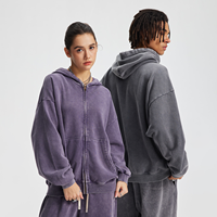 Sweat-shirts unisexes 100% coton de haute qualité, 430G, style streetwear, effet délavé, sweat-shirts à fermeture éclair pour hommes