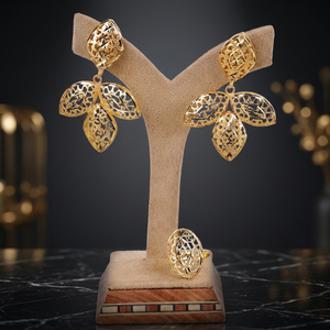Juego de Anillo y Pendientes Chapados en Oro para Boda, Joyería Tradicional de Temporada, Venta al por Mayor - Product Image 1