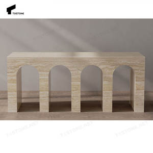 Tostone Personnalisable Carré Beige Naturel Travertin Salon <span class=keywords><strong>Console</strong></span> <span class=keywords><strong>Table</strong></span> pour Couloir Entrée Villa Hôtel Appartement - Product Image 1