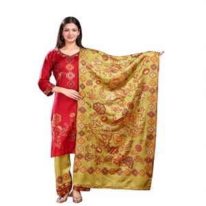 Ensemble Kurta en laine pour femmes, imprimé floral, tenue indienne pakistanaise, pour mariage et fêtes, coupe classique - Product Image 3