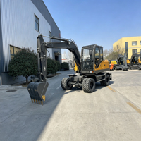 Excavatrice sur roues hydraulique de 7-8 tonnes avec moteur Yuchai, équipement de construction haute performance avec godet de 0,3 m³
