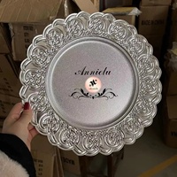 Assiette de présentation ANNIELU 13 pouces en plastique électroplaqué argenté, ajourée, réutilisable, pour décoration de table de mariage, fête ou banquet