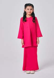 SIPO Moden ผ้าบาติกครอบครัวของเด็ก,เสื้อคอกลมขนาดเล็ก Kurung Saloma สีแอชสีฟ้า - Product Image 5