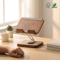 Support de tablette et de téléphone pliable en bois de noyer, pivotant à 360°, avec hauteur réglable, support de bureau ergonomique pour la maison