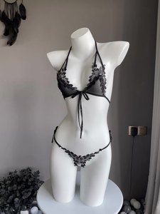 Ensemble de lingerie <span class=keywords><strong>sexy</strong></span> pour femmes, soutien-gorge en maille transparente, string, sous-vêtements, fines bretelles, dentelle, ensemble de lingerie - Product Image 2