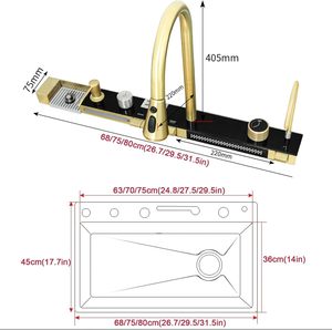 Fregadero de Cocina con Pantalla Digital de 750*460 mm, Moderno y Elegante, de Acero Inoxidable Dorado 304, con Grifo de un Solo Orificio de 110 mm - Product Image 6