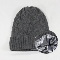 Hochwertige Jacquard-Strickmütze aus Acryl mit Cartoon-/Charakter-Motiven, einfarbig, vielseitig, winterlich, mit Satin-Futter, warm, mit Knöpfen.