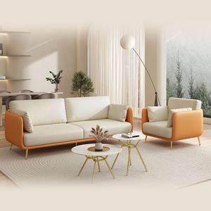 Conjunto de Sofás de Oficina Aobin, Combinación de Cuero, Asiento Individual y Triple, Color Naranja Vibrante, para Sala de Estar, Dormitorio, Estudio, Espacio Comercial - Product Image 3