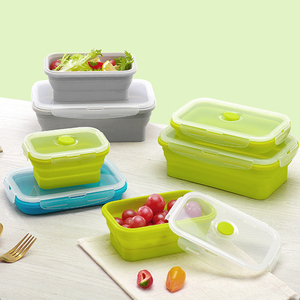4 paquet Hermétique Alimentaire <span class=keywords><strong>Pliable</strong></span> Conteneur De Stockage Portable Micro-ondes Bento <span class=keywords><strong>Pliable</strong></span> Boîte à Lunch En Silicone - Product Image 1