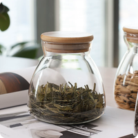 Bocal en verre en forme de champignon Yuxiang moderne avec couvercle en acacia scellé sans BPA, pour le stockage des grains de café, compatible micro-ondes et lave-vaisselle