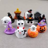 Figuras Decorativas de Resina 3D para Halloween, Calabaza, Fantasma, Sombrero de Bruja, Calavera, Miniaturas para Jardín de Hadas, Decoración de Fiestas