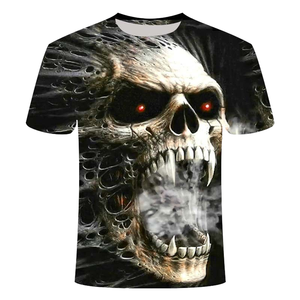 Camisetas de algodón con estampado de calavera de esqueleto para hombre, estilo Hip Hop, Tops de calle, Camisetas de skate con hombros descubiertos, Manga corta - Product Image 1