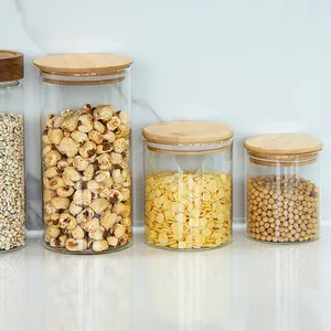 Recipiente de vidro para armazenamento de alimentos, pote de acácia com tampa para temperos, recipiente de vidro personalizado para cozinha com tampa