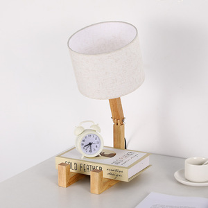 LED luce di lettura flessibile paralume in tessuto decorativo in legno massello Robot luce da tavolo per camera d'albergo - Product Image 4