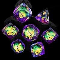 Nouvel ensemble de dés en résine à cœur liquide mobile, forme longane, bords tranchants, œil de dragon, pour jeux de société DND TTRPG