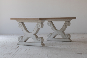 Renaissance classique antique éléments sculptés architecturaux français pin recyclé rétro longue table à manger en bois ensembles 8 chaises - Product Image 2