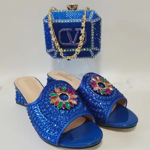 New fashion purple shiny rhinestones elegant party high heel bridal shoes and bag set for weeding