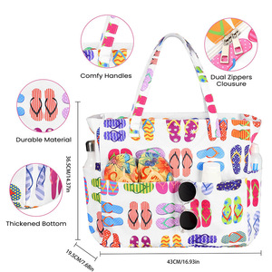 Bolsa de playa Feihong de gran capacidad con estampado de chanclas, bolso de viaje de verano para guardar artículos de viaje - Product Image 3