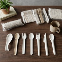 Ensemble de couverts jetables biodégradables et compostables en canne à sucre Olive Verte : assiette, cuillère, fourchette, couteau, qualité alimentaire, résistant à la température