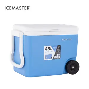 Icemaster 45l Grote Plastic Geïsoleerde Koelbox Ergonomische Trekhandgreep Stranddrinkkoeler Met Wielen