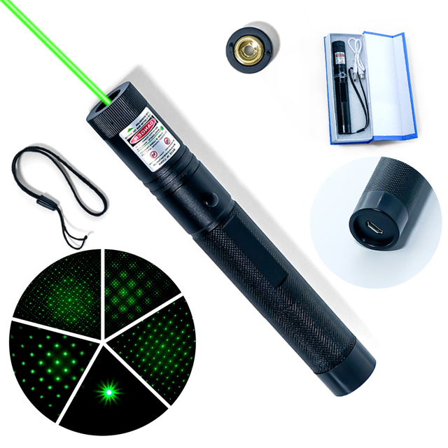 303 Professional Green Laser Pointer with USB Charging | 532nm Business Laser with Micro-USB Data Cable
