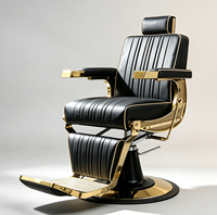 Fauteuil de Barbier Professionnel de Luxe Noir avec Finition Dorée, Robuste, Hydraulique et Inclinable pour Salon de Coiffure