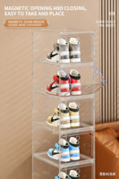 Boîte de rangement double pour chaussures en plastique transparent, personnalisable en usine, pliable, à montage simple, avec porte magnétique, stable et empilable, pour salle de bain