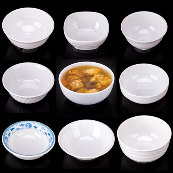White Rice Bowl Big Dinner Bowl Melanine Plastic Bowl and Plate for Asian Restaura