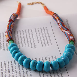 新着天然樹脂真鍮ディスクカラフルなビーズネックレス女性カスタムロングチョーカーブライダルネックレス - Product Image 3