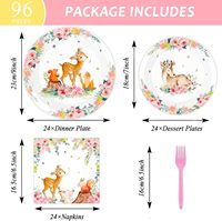 Oh Deer Baby Shower Décorations pour fille avec assiettes de fête Serviettes Tasses Coutellerie Nappe Pack Sert 24