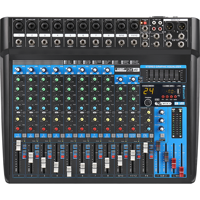 Console de mixage GM12 avec 12 entrées ligne, 10 canaux micro, 2 bus de groupe, carte son USB et Bluetooth pour sonorisation en direct