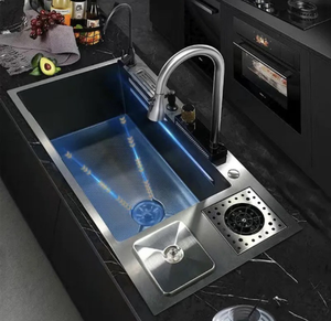 Évier populaire en acier inoxydable 201 avec poubelle, robinet extractible, surface nano facile à nettoyer, résistant à l'huile, évier <span class=keywords><strong>de</strong></span> <span class=keywords><strong>cuisine</strong></span> pour villa - Product Image 4