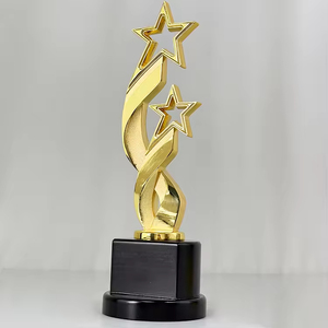 Trophée brillant en forme d'étoile double en métal doré avec base en plastique pour les concours de musique et d'art - Product Image 2