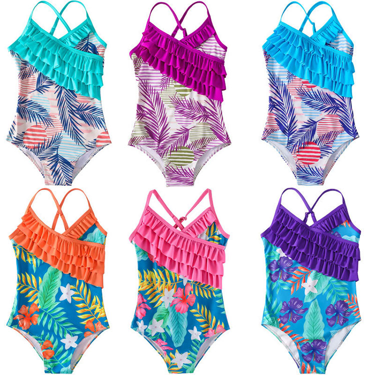 Girls One Piece Swim Suits Custom logo Print Ruffle Floral Unicorns Bathing Suit for Kids Toddler Children's Swimwear