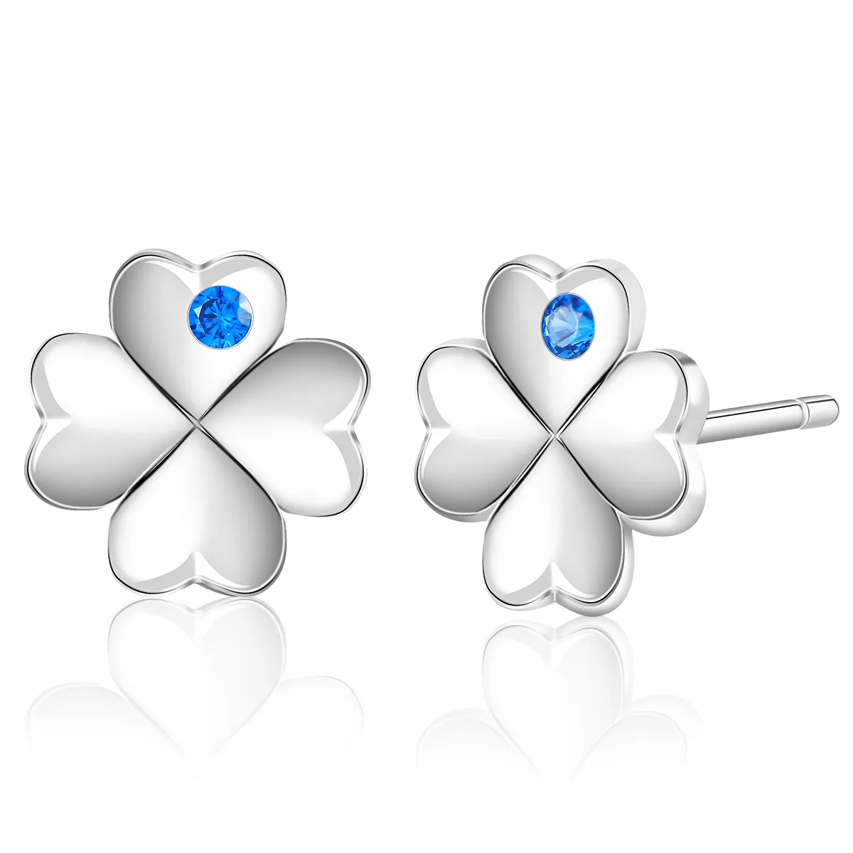 Boucles d'oreilles pour femmes Vente en gros AAA + Cubic Zirconia Saphir Bleu CZ Argent 925 Boucles d'oreilles pour femmes Trèfle à quatre feuilles